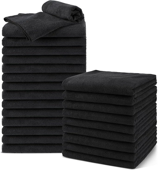 UNIMADE Salon Towels 24 Pack, Microfiber Barber Towels Bulk, (16x29 inches) Hair-Drying Cloth Super Soft Black Hand Cloth for Gym, Bath, Spa Use and Home Beauty Care(Not Bleach Proof) | (16x29 inches) Hair-Drying Cloth Super Soft Black Hand Cloth for G... by Unimade