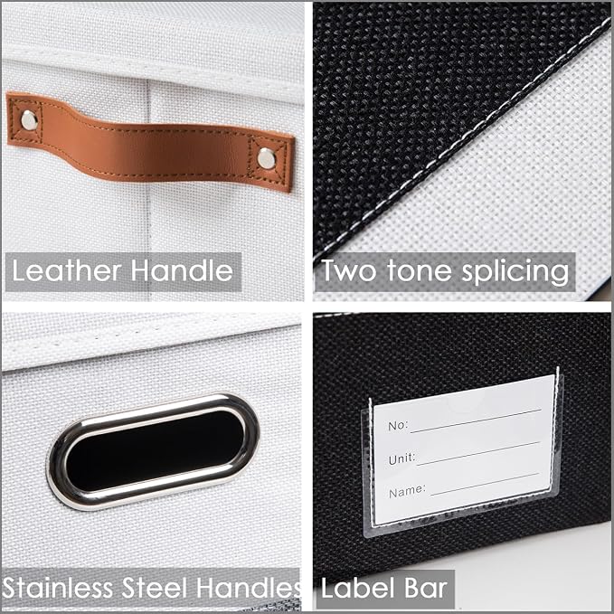 PRANDOM Storage Bins with Lids [3-Pack] Linen Fabric Foldable Storage Boxes Organizer Containers Baskets Cube with Cover for Bedroom Closet Office Black & White（11.4X8.6X6.7 - Image 8