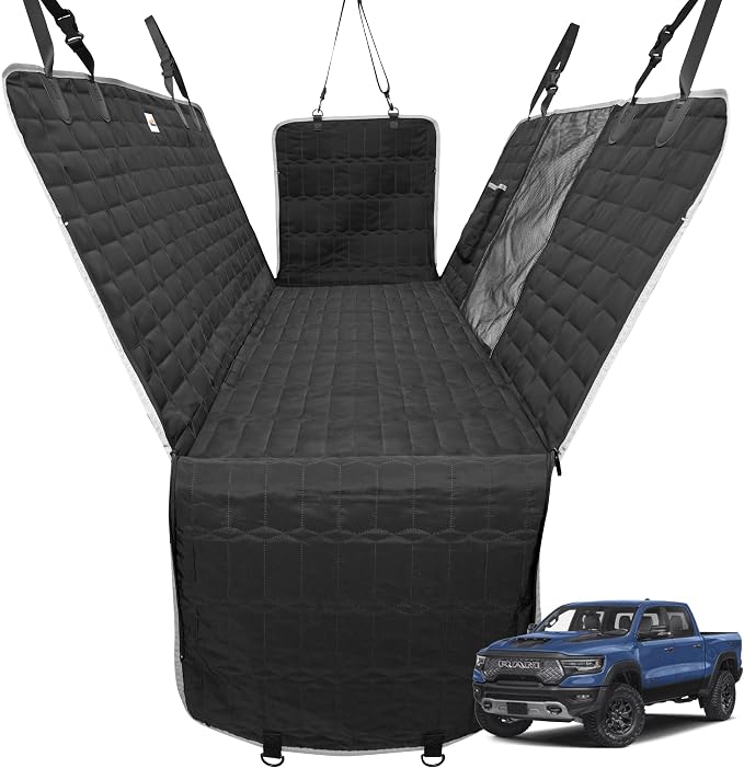Reliadura Dog Car Seat Cover for Trucks, Waterproof Back Seat Hammock with Mesh Window and Side Flaps, Rear Protector for Ford F150 Ram 1500 Silverado Sierra by Reliadura