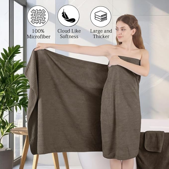 18 Piece Family Bath Towel Set Include 6 Bath Towels,6 Hand Towels and 6 Washcloths Soft Bathroom Towel with Hanging Loops,Highly Absorbent Quick Dry Towels Set for Bathroom,Hotel and Spa-Brown - Image 9
