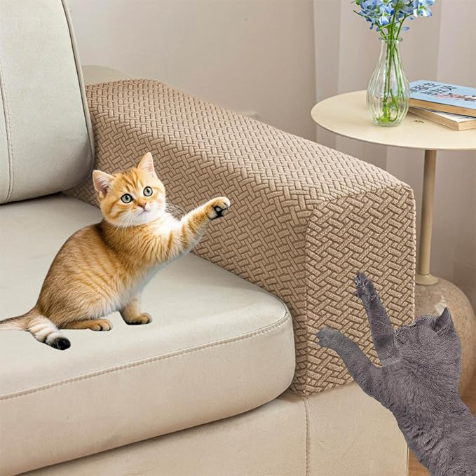 Couch Arm Covers Set of 2, Stretchable Sofa Armrest Protectors, Breathable Polyester Armchair Covers with Non-Slip Grip Design Furniture Protector (Light Coffee, Large (Set of 2)) by Unknown