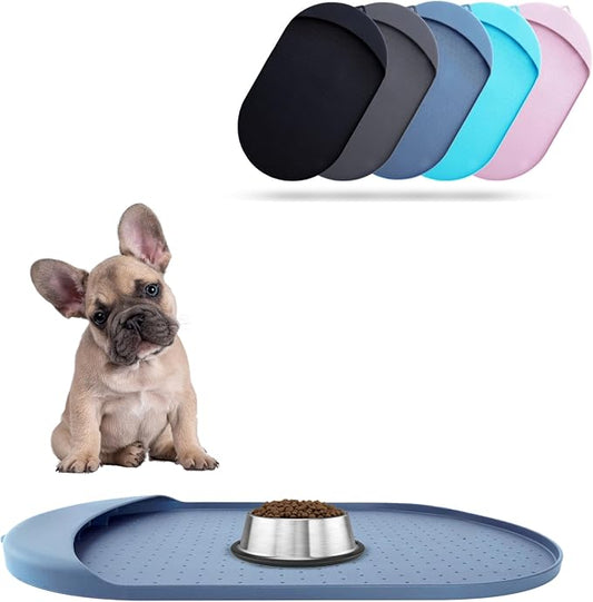 Food and Water Pet Mat, Silicone Bowl Mat - 29' x 16.6' - Residue Collection Pocket, High Edges for Dogs and Cats, Navy Blue by ORA+SHOP