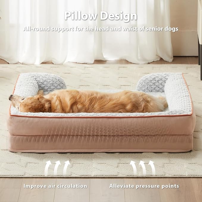 LEXTRO Orthopedic XXL Dog Bed, Washable Dog Beds for Extra Large Dogs | 48x35 Inch Non-Slip Bottom Dog Sofa for Senior Dogs and Pet Couch Bed with Waterproof Lining , Washable Removable Cover - Image 3