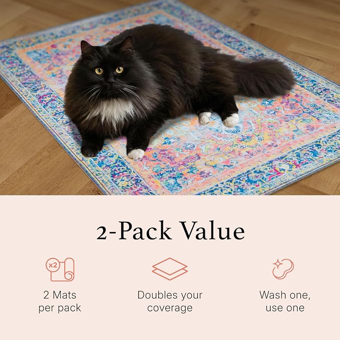 Lovewag Cat Litter Mat, Litter Box Mat, Bohemian Jewel, 16x24, 2 Pack | Washable litter mat cover, kitty litter mat & cat mat for litter box, litter trapping mat, prevents tracking, multi-cat - Image 4