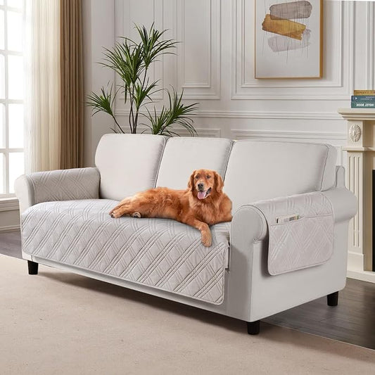 TAOCOCO Waterproof Couch Covers for Pets Dogs with Non Slip Backing, Sofa Seat Covers with Side Pocket for 3 Cushion Couch Washable Dog Couch Cover Protector Sofa Slipcovers(Sofa Plus, Cream) by TAOCOCO