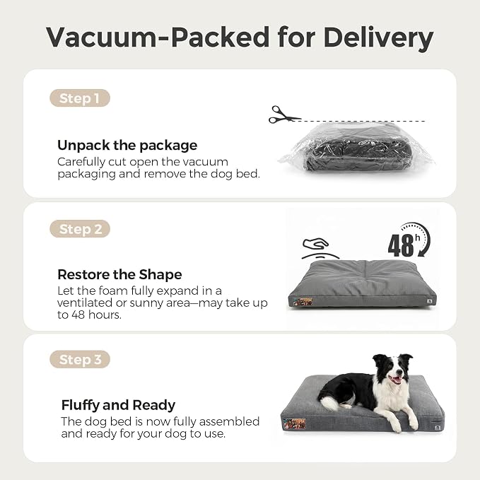 36 Inch Durable Dog Beds for Large Dogs, Proof Waterproof Pet Crate Pad with Machine Washable Removable Cover, Great for Indoor, Outdoor, Crate, Patio Use, Gray - Image 6