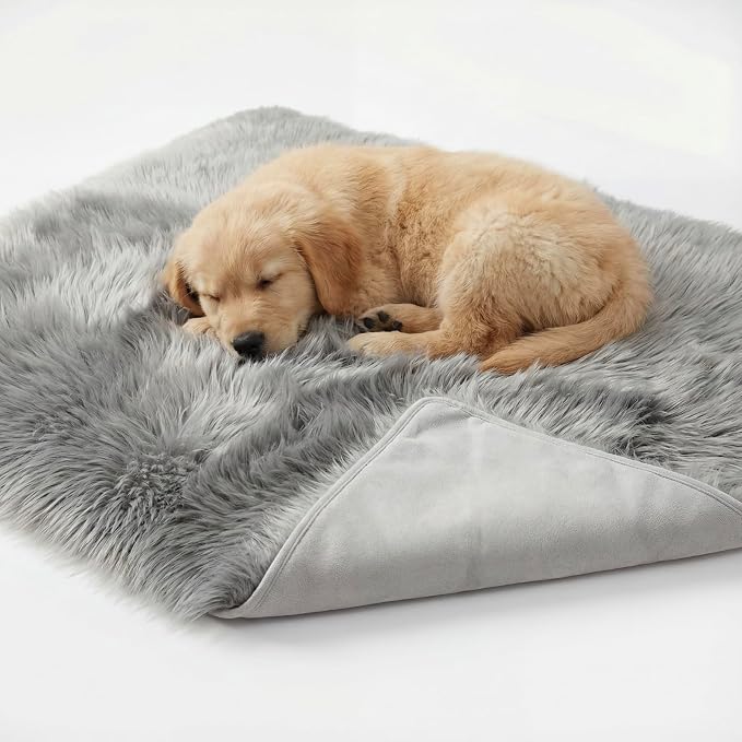 IHAPPYDOG Faux Fur Dog Blanket, Waterproof Couch Cover, Grey 40"x30" | Plush Sheepskin Style Pet Throw for Sofa, Bed, and Car, Washable Furniture Cover that Protects From Fur and Spills - Image 3