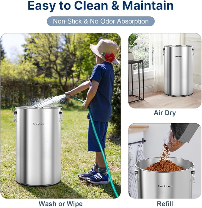 Paw Libero 2PK 35 Lbs Stainless Steel Dog Food Storage Container with Airtight Lid & Ceramic Bone Handle, Large Metal Dog Food Bin for Dogs & Cats, Keep Fresh, Easy to Clean - Image 6