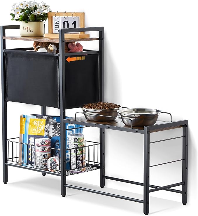 VEVOR Pet Feeding Station with Storage, 4 Height Adjustable Elevated Dog Bowl, Dog Bowls Stand with Toy Bin Basket, Raised Feeding Station Cabinet, Pet Storage Organizer for Large Medium Small Dogs by VEVOR