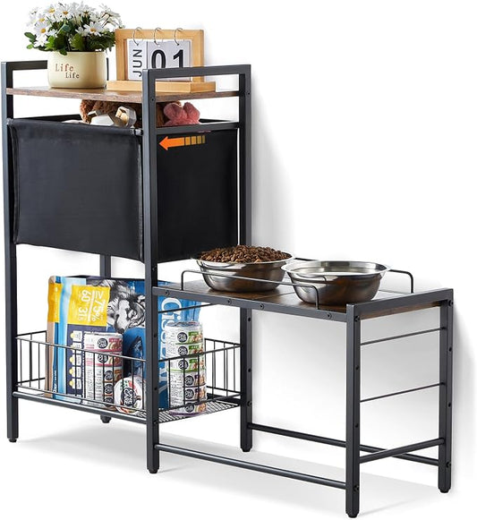 VEVOR Pet Feeding Station with Storage, 4 Height Adjustable Elevated Dog Bowl, Dog Bowls Stand with Toy Bin Basket, Raised Feeding Station Cabinet, Pet Storage Organizer for Large Medium Small Dogs by VEVOR