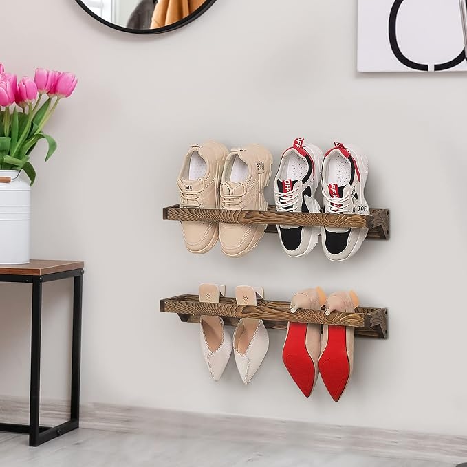 MyGift Wooden Hanging Shoe Rack Storage Organizer for Closet & Entryway | Space-saving wall storage keeps footwear tidy in closets, mudrooms, and entryways while adding a warm rustic farmhouse accent - Image 4