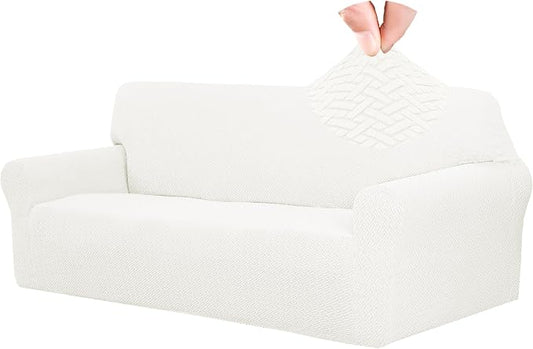 Easy-Going Stretch Jacquard Couch Cover, 1-Piece Soft Sofa Cover, Sofa Slipcover with Anti-Slip Foams, Washable Furniture Protector for Kids, Pets (Sofa, Cream) by Easy-Going