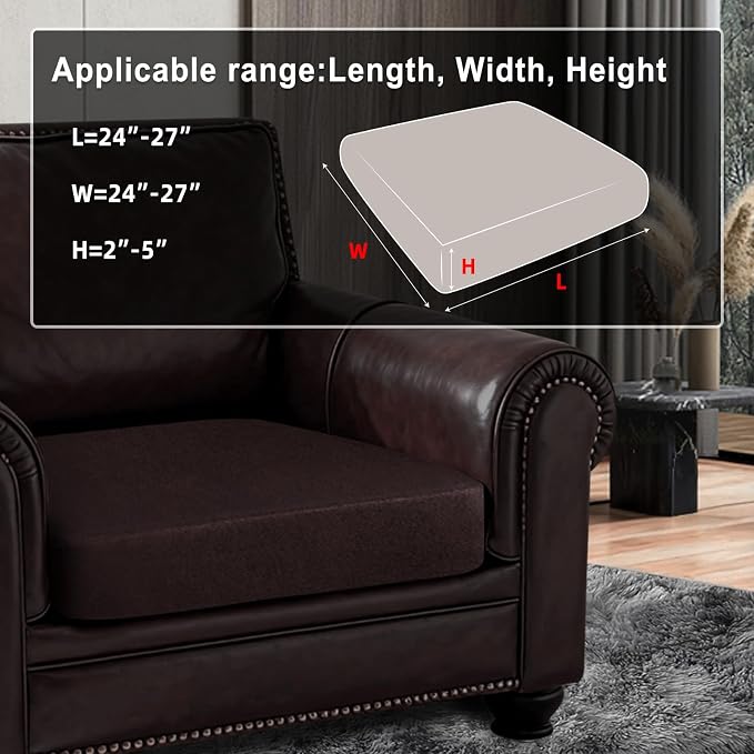 ANARACHON Leather Look Couch Cushion Covers Sofa Seat Slipcovers Sets Couches Furniture Protector for Sectional Armchair Loveseat Pets Kids Stretch Spandex Fabric (1 Cushion Armchair, Chocolate) - Image 3