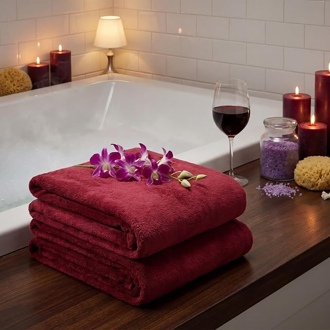 Mixweer 4 Pcs Oversized Bath Towels, 40 x 80 Inch Giant Microfiber Jumbo Bath Sheets Soft Bathroom Microfiber Quick Dry Absorbent Shower Towels for Spa Camping Beach(Burgundy) - Image 4
