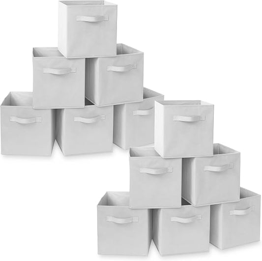 Casafield Set of 12 Collapsible Fabric Cube Storage Bins, White - 11" Foldable Cloth Baskets for Shelves, Cubby Organizers & More by Casafield