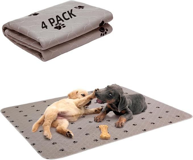 PUPTECK Washable Pee Pads for Dogs Dog Training Pads 4 Pack Brown 24x36 in | Reusable Puppy Potty Training Pads Whelping Mat Pet Food Feeding Mat Leakproof Fast Absorption Non-Slip for Small Animals by PUPTECK