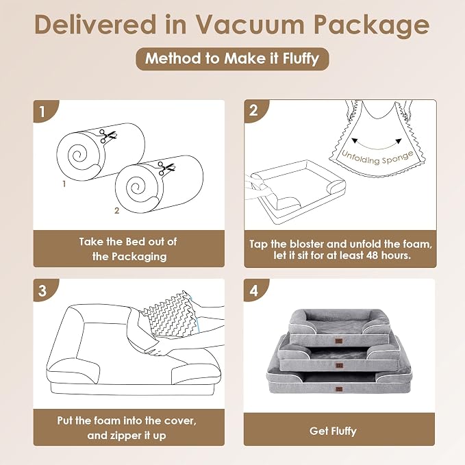 EHEYCIGA Orthopedic Dog Beds Large Sized Dog, Waterproof Memory Foam Pet Bed with Sides, Non-Slip Bottom Large Pet Bed with Washable Removable Cover, Grey | Non-Slip Bottom and Egg-Crate Memory Foam XL Dog Couch Bed with Washable Removable Cover, Grey - Image 7