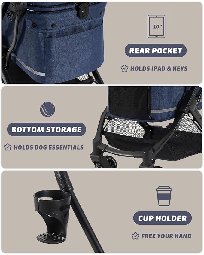 HITTITE Pet Stroller with Weatherproof Cover, All-Terrain 4-Wheel Cat & Dog Stroller with Adjustable Canopy, Foldable Dog Strollers with Storage Basket for Small to Medium Dogs Up to 55 lbs.