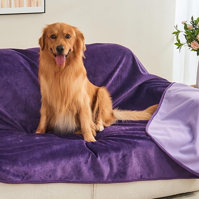 Waterproof Blanket 80"x90" for Adults, Reversible Waterproof Bed Cover for Dogs Cats Pets, Soft Leakproof Blanket for Bed Couch Sofa Furniture Protector, Dark Purple/Light Purple - Image 4