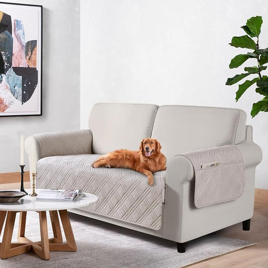 TAOCOCO Waterproof Loveseat Covers for Pets Dogs with Non Slip Backing, Sofa Seat Covers with Pocket for 2 Cushion Couch Washable Dog Couch Cover Protector Sofa Slipcovers(Loveseat Plus, Cream) by TAOCOCO
