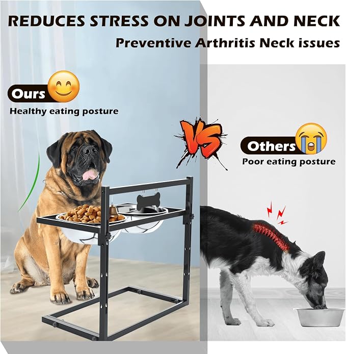 SHAINFUN Elevated Dog Feeder for Large Breeds, Adjustable Height Raised Dog Bowl Stand with 3000ML Stainless Steel Bowls - Image 3