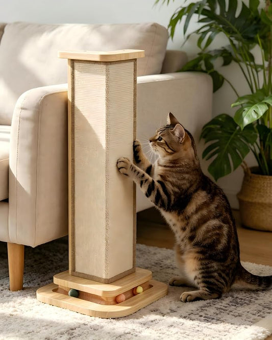 Corner Cat Scratcher, 25'' Cat Scratching Post with Track Balls for 90° Furniture Sofa, Replaceable Sisal Scratch Pad for Wall Furniture Protector by MeowHomm