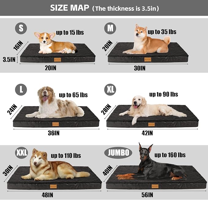 Patas Lague Orthopedic Large Dog Bed Washable Pet Sofa Mat 42''X28'' Black | Egg-Crate Foam Dog Couch For Large Sized Dogs, Waterproof Removable Cover, Soft Pet Crate Bed With Nonskid Bottom - Image 5