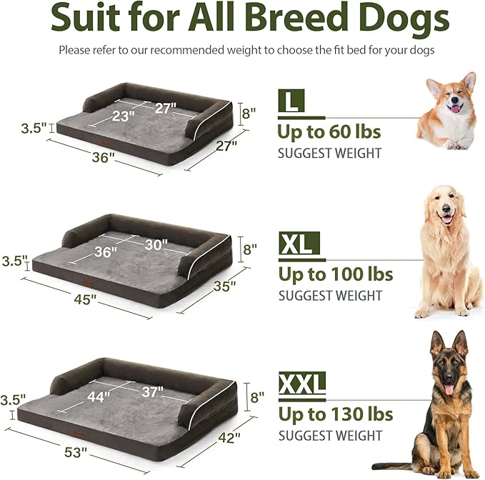 Orthopedic Washable Dog Bed for Large Dogs, 36x27in, Dark Green | Orthopedic Foam Eases Joint Pressure, Bolsters Supports Head And Neck, Washable Pet Beds, Removable Cover, Non-Slip Bottom - Image 6