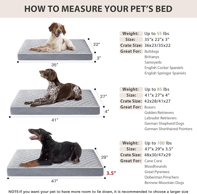 WNPETHOME Orthopedic XXL Dog Beds for Large Senior Dog Bed Comfy Sleeping | XXL Washable Waterproof Dogs Bed with Removable Cover, Multi-Needle Quilting Dogs Crate Bed for Relax , Light Grey 47x29 Inch - Image 6