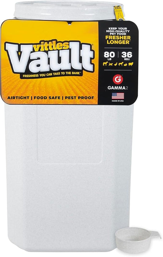 Vittles Vault Traditional Pet Food Storage Container For Dog Kibbles/Bird Seed/Oatmeal/Rice/Flour/Cereal, BPA Free Plastic, Sealed Airtight For Cat Food, Up To 80 lb, Made in USA, With Scoop, Gray by Gamma2