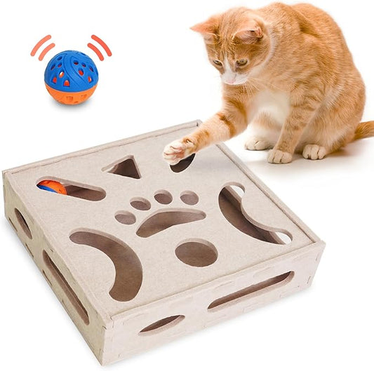 PETKARAY Felt Cat Puzzle Toy, Interactive Cat Toys for Indoor Cats, Interactive Maze for Kitten Felt Puzzle Box with Ball, Beige by PETKARAY