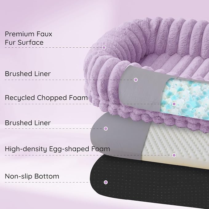 ChiXnuggle Orthopedic Human Dog Bed,Striped Faux Fur Washable Cover,Blanket | purple,72*40*10,giant dog bed for adult or extra large dogs,egg crate foam,non-slip bottom - Image 2
