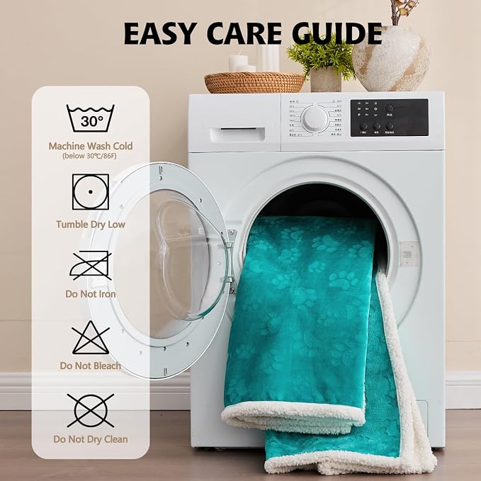 Qeils Pet Blankets for Cats - Waterproof Cat Blanket Washable - Sherpa Fleece Puppy Blanket, Soft Plush Reversible Throw Protector for Bed Couch Car Sofa, 25"X30", Teal - Image 6