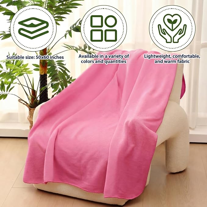 Newwiee 12 Pcs Bulk Fleece Throw Blankets 50'' x 60'' Oeko-tex Standard 100 Certified for Outdoor Wedding Guest Blankets Donation Homeless Sleepover Lap Pet Sofa, All Seasons Use (Pink) - Image 6