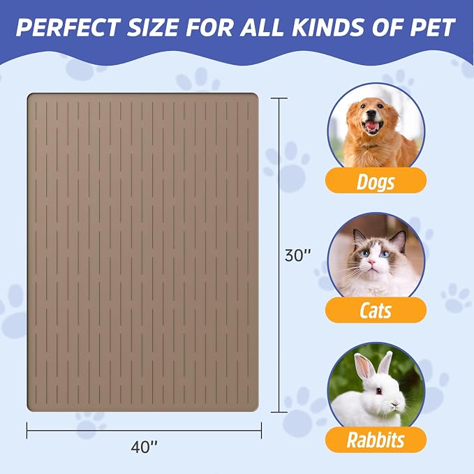 Large Dog Mats for Food and Water, 40"x30" Waterproof Pet Food Mats for Floor Nonslip Silicone Bowl Mats with Raised Edges - Image 2