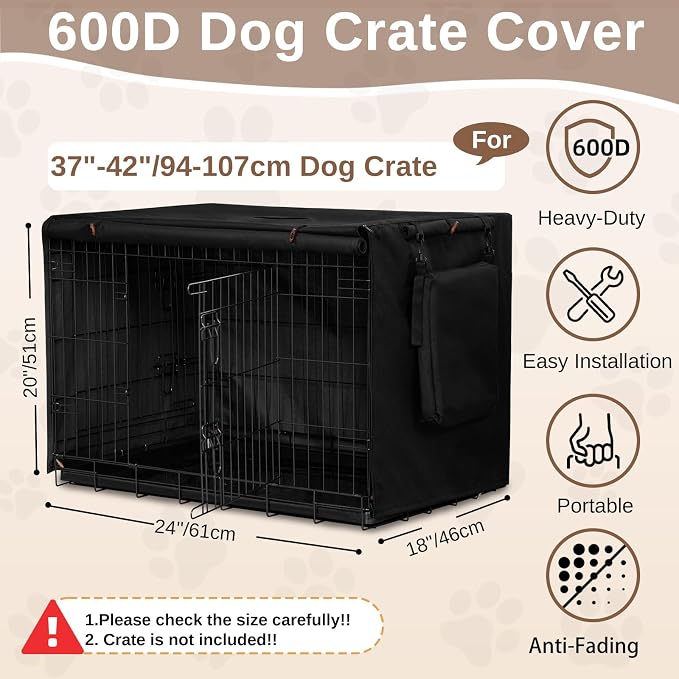 Dog Crate Cover 24 Inch, Heavy Duty Waterproof 600D Oxford Kennel Cover for Wire Cages with 1/2/3 Doors, Privacy Pet Cover with Storage Bag - Machine Washable, Indoor/Outdoor,Black - Image 3
