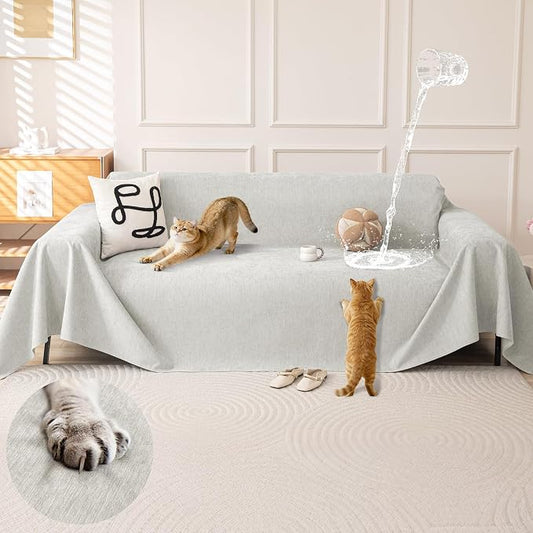 OstepDecor Waterproof Couch Covers for Pets, Couch Protector from Cat Claws | Washable Sofa Cover for Dogs, Non Slip Furniture Protector for Sofas, Loveseats & Sectionals, 71"x118", Light Grey by OstepDecor