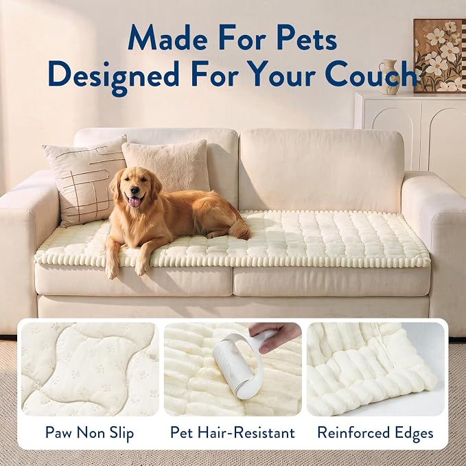 SureFit Couch Covers for Dogs,Non-Slip Washable Pet Friendly Sofa Protector | Non-Slip Paw Print Grip,Sofa Slipcovers for 2 Cushion Couch,Soft Thick Furniture Protector for Sofa Cushions(28“x60" Ivory) - Image 5