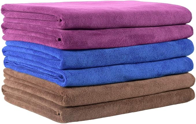 JML Microfiber Towels, Bath Towel Sets (6 Pack, 27" x 55") - Extra Absorbent, Fast Drying, Multipurpose for Bath, Swimming, Fitness, Sports, Yoga, Blue/Brown/Purple | Hanging Loop, Extra Absorbent, Fast Drying, Lint-free, Use for Pool, Swimming, Fitnes... by JML