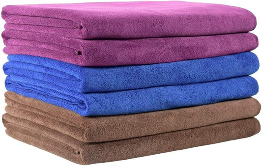 JML Microfiber Towels, Bath Towel Sets (6 Pack, 27" x 55") - Extra Absorbent, Fast Drying, Multipurpose for Bath, Swimming, Fitness, Sports, Yoga, Blue/Brown/Purple | Hanging Loop, Extra Absorbent, Fast Drying, Lint-free, Use for Pool, Swimming, Fitnes... by JML