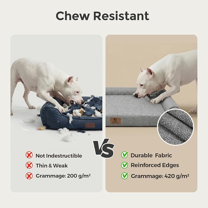 Sytopia 42 Inch Indestructible Dog Beds for Large Dogs, Big Chew Proof Orthopedic Egg Crate Foam Pet Bed with Washable Removable Cover and Anti-Slip Bottom, Grey - Image 2