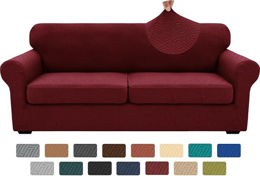 XINEAGE 2026 New 3 Pieces Couch Covers for 2 Extra Large Cushion Sofa Super Stretch Sofa Cover for 2 Large Seat Universal Loveseat Slip Cover for Living Room (Wine Red), 71"-91"(2 Cushions) by XINEAGE