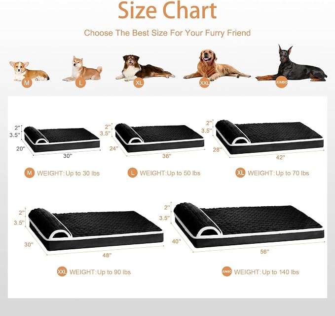 Orthopedic Large Dog Bed Pillow Pet Sofa Bed 56''X40'' Black | Egg-Crate Foam Pet Couch Large Sized Dog, Waterproof Removable Washable Cover,Furry Puppy Crate Mat With Nonskid Bottom - Image 7