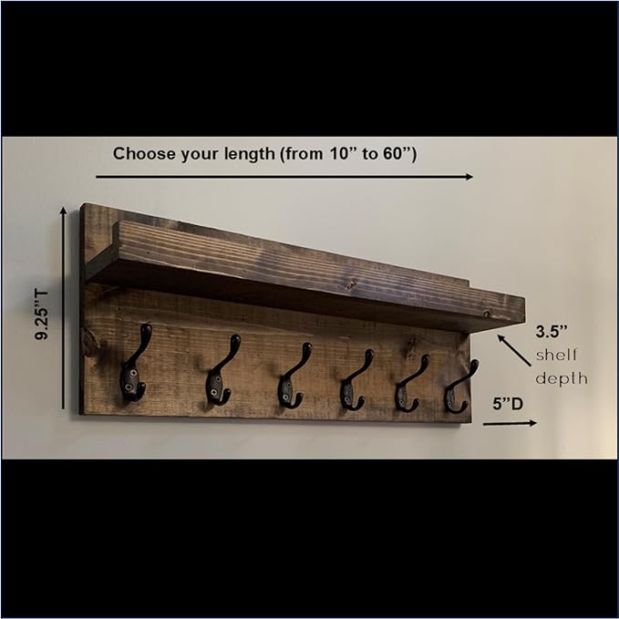 Coat Rack with Shelf Wall Mounted with Storage (Choose Your Length) Towel Rack Entryway Organizer Key Hooks (36" L (9 Hooks)) - Image 2