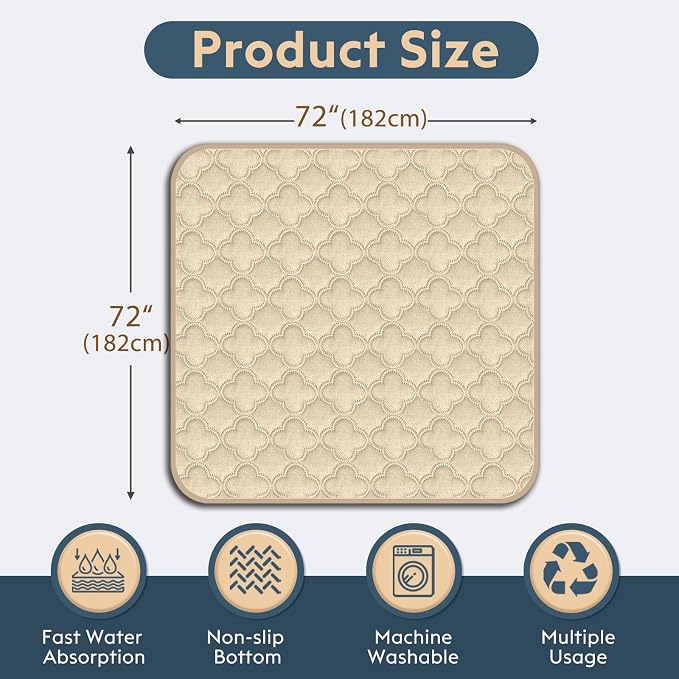 FunFurry Washable Pee Pads for Dogs - 1 Pack Reusable Pee Pads，Waterproof Puppy Pads，Pet Training Pads，Super Absorbent with Dog Paw Shape Non-Slip Backing (Cream, 72" X 72" - 1 Pack) - Image 2