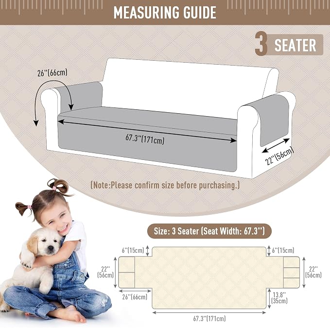 TAOCOCO Waterproof Sofa Covers for Dogs Pets with Non Slip Backing, Couch Seat Covers with Side Pocket for 3 Cushion Couch Washable Dog Couch Cover Protector Sofa Slipcovers(Sofa, Chocolate) - Image 6