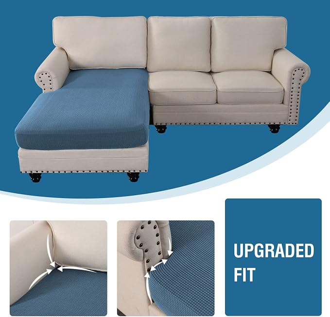 H.VERSAILTEX Sectional Couch Covers 1 Piece Chaise Slipcover L Shape Separate Cushion Couch Cover for Both Left/Right Sectional Couch (Seat Only: 1 Chaises, Dusty Blue) - Image 6