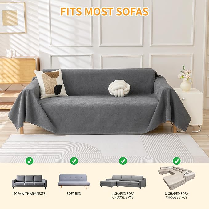 Deep Dream Cat-Scratch Resistant Couch Cover, Waterproof Sofa Cover for 3 Cushion Couch Washable, Pet Friendly Couch Protectors Anti Slip Thickened Love Seat Slipcovers for Pets, 71" x 118", Dark Grey - Image 6