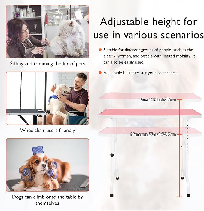 LEIBOU 36-inch Height Adjustable(23''~33.8'') and Foldable Pet Dog Grooming Table with Grooming Arm & 2 Noose for Dog Cat Pet Grooming Maximum Capacity Up to 260lbs - Image 4