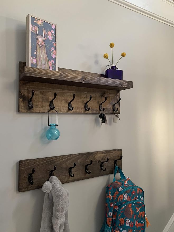 Coat Rack with Shelf Wall Mounted with Storage (Choose Your Length) Towel Rack Entryway Organizer Key Hooks (36" L (9 Hooks) Set of 2) - Image 2